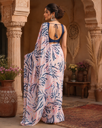 Load image into Gallery viewer, Satin Silk Printed Saree With Unstitched Blouse(Cream)