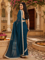 Load image into Gallery viewer, Georgette Embroidery Work Saree With Unstitched Blouse(Teal)