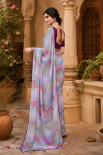 Load image into Gallery viewer, Satin Silk Designer Saree With Unstitched Blouse(Purple)