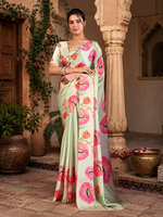 Load image into Gallery viewer, Elegant Soft Satin Georgette Saree With Unstitched Blouse(Pista Green)