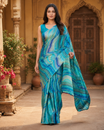 Load image into Gallery viewer, Satin Silk Printed Saree With Unstitched Blouse(Blue)