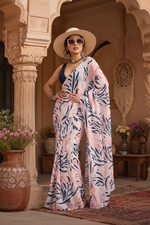 Load image into Gallery viewer, Satin Silk Printed Saree With Unstitched Blouse(Cream)