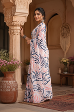 Load image into Gallery viewer, Satin Silk Printed Saree With Unstitched Blouse(Cream)