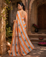 Load image into Gallery viewer, Satin Silk Floral Printed Saree With Unstitched Blouse (Orange)