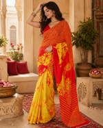 Load image into Gallery viewer, Satin Silk Printed Saree With Unstitched Blouse(Red)