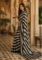 Load image into Gallery viewer, Pure Silk Ajrakh Print Saree With Unstitched Blouse(Black)