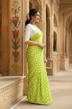 Load image into Gallery viewer, Satin Silk Printed Saree With Unstitched Blouse(Green)