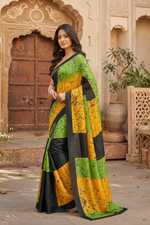 Load image into Gallery viewer, Satin Silk Printed Saree With Unstitched Blouse(Green)