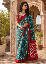 Load image into Gallery viewer, Pure Mulmul Cotton Printed Saree With Unstitched Blouse(Rama)