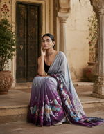 Load image into Gallery viewer, Georgette Printed Saree With Unstitched Blouse(Purple)
