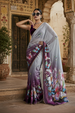 Load image into Gallery viewer, Georgette Printed Saree With Unstitched Blouse(Purple)