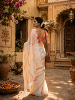 Load image into Gallery viewer, Linen Digital Printed Saree With Unstitched Blouse(White)