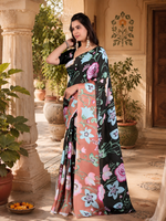 Load image into Gallery viewer, Georgette Satin Floral Print Saree With Unstitched Blouse(Peach)