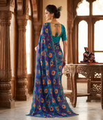 Load image into Gallery viewer, Georgette Digital Print Saree With Unstitched Blouse(Blue)