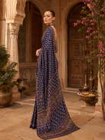 Load image into Gallery viewer, Crepe Silk Ajrakh Print Saree With Unstitched Blouse(Blue)