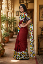 Load image into Gallery viewer, Soft Mulmul Cotton Block Printed Saree With unstitched Blouse(Red)