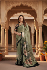 Load image into Gallery viewer, Crepe Silk Digital Printed Sarees With Unstitched Bouse(Cream)