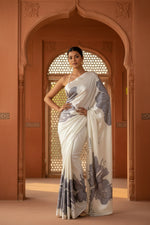 Load image into Gallery viewer, Satin Silk Printed Saree With Unstitched Blouse(Lavender)