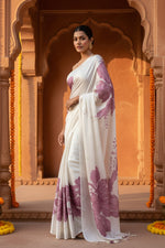 Load image into Gallery viewer, Satin Silk Printed Saree With Unstitched Blouse(Light Pink)