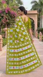 Load image into Gallery viewer, Mulmul Cotton Printed Saree With Unstitched Blouse