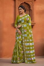 Load image into Gallery viewer, Mulmul Cotton Printed Saree With Unstitched Blouse