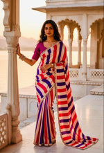 Load image into Gallery viewer, Soft Chinon Lehriye Silk Saree With Unstitched Blouse(Red)