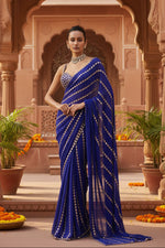 Load image into Gallery viewer, Designer Georgette Saree With Embroidery Mirror Work Blouse (Violet)