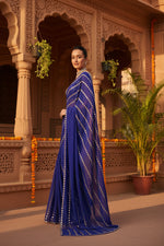 Load image into Gallery viewer, Designer Georgette Saree With Embroidery Mirror Work Blouse (Violet)