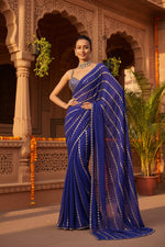 Load image into Gallery viewer, Designer Georgette Saree With Embroidery Mirror Work Blouse (Violet)