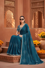 Load image into Gallery viewer, Sequence Georgette Bandhani Printed Saree With Unstitched Blouse(Navy Blue)
