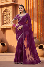Load image into Gallery viewer, Sequence Georgette Bandhani Printed Saree With Unstitched Blouse(Wine)