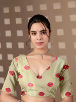Load image into Gallery viewer, Elegant Soft Satin Georgette Saree With Unstitched Blouse(Pista Green)