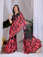 Load image into Gallery viewer, Elegant Soft Satin Georgette Saree With Unstitched Blouse(Red&Black)