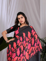 Load image into Gallery viewer, Elegant Soft Satin Georgette Saree With Unstitched Blouse(Red&Black)
