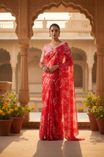 Load image into Gallery viewer, Elegant Soft Satin Georgette Printed Saree With Unstitched Blouse(Red)