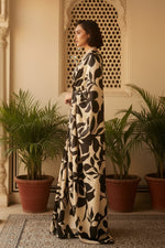 Load image into Gallery viewer, Satin Silk Printed Saree With Unstitched Blouse(Black)