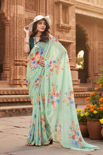 Load image into Gallery viewer, Georgette Printed saree With Unstitched Blouse(Pista)