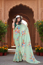 Load image into Gallery viewer, Georgette Printed saree With Unstitched Blouse(Pista)