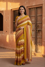 Load image into Gallery viewer, Cotton Khadi Saree With Unstitched Blouse(Mustard)