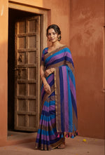 Load image into Gallery viewer, Cotton Khadi Saree With Unstitched Blouse(Blue)