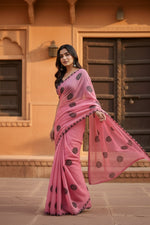 Load image into Gallery viewer, Georgette Printed Saree With Unstitched Blouse(Light Pink)