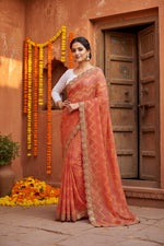 Load image into Gallery viewer, Georgette Leheriya printed Saree With Unstitched Blouse(Orange)