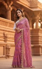 Load image into Gallery viewer, Georgette Leheriya printed Saree With Unstitched Blouse(Pink)