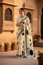 Load image into Gallery viewer, Soft Gajji Silk Ajrakh Printed Saree With Unstitched Blouse(white)