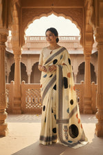 Load image into Gallery viewer, Soft Gajji Silk Ajrakh Printed Saree With Unstitched Blouse(white)