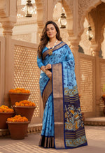 Load image into Gallery viewer, Soft Dola Cotton Kalamkari Printed Saree With Unstitched Blouse(Blue)