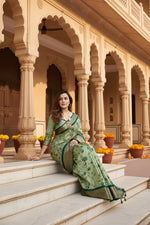 Load image into Gallery viewer, Soft Dola Cotton Kalamkari Printed Saree With Unstitched Blouse(Green)