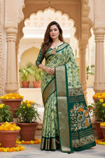 Load image into Gallery viewer, Soft Dola Cotton Kalamkari Printed Saree With Unstitched Blouse(Green)