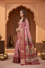 Load image into Gallery viewer, Soft Dola Cotton Kalamkari Printed Saree With Unstitched Blouse(Pink)