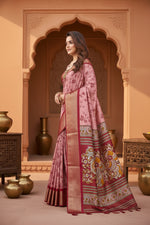 Load image into Gallery viewer, Soft Dola Cotton Kalamkari Printed Saree With Unstitched Blouse(Pink)